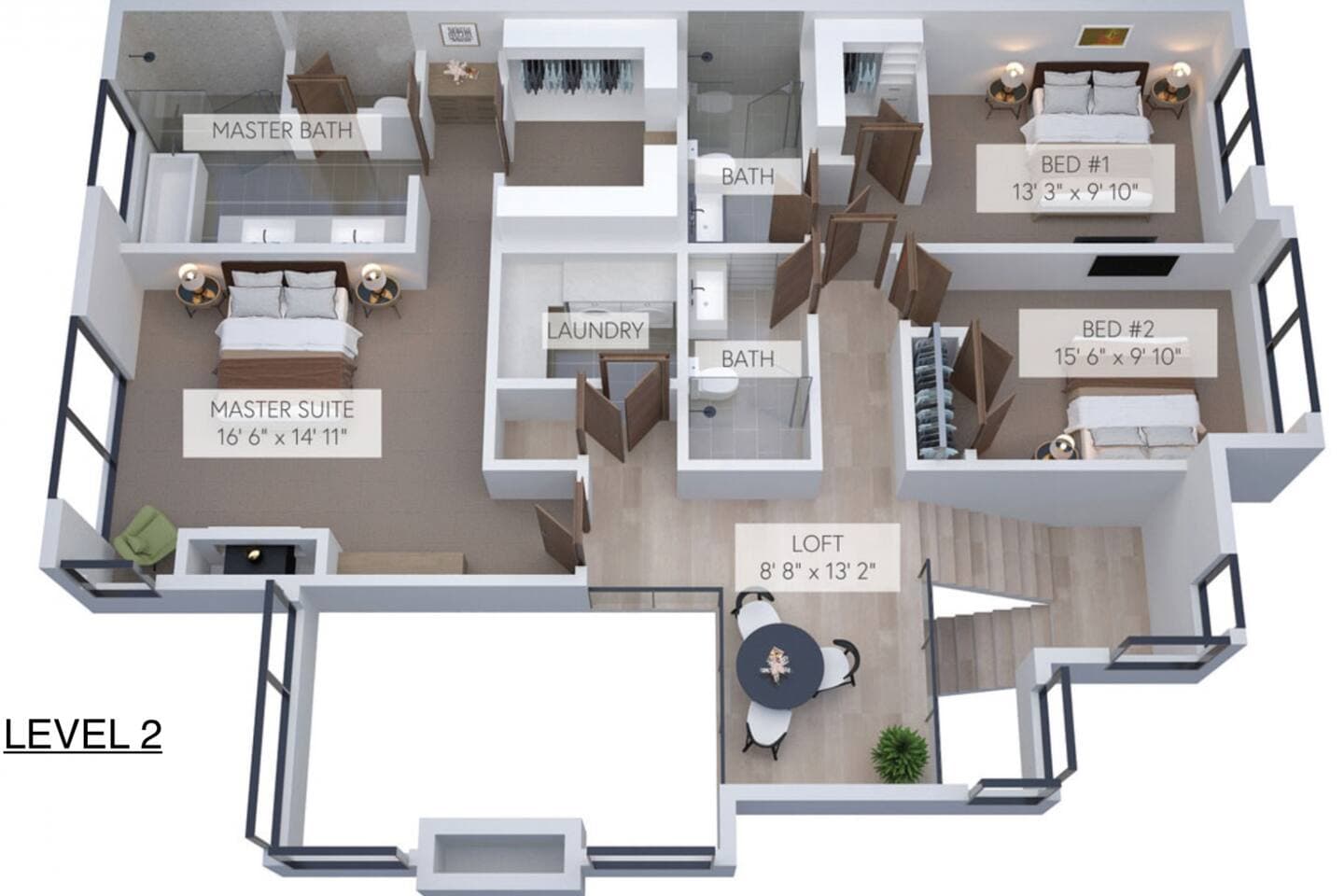 3rd level (top). Layout is accurate, while the furniture is not.